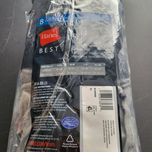 Hanes Tagless Briefs Men's XL 8 Pack 100% Cotton Cool Comfort Fabric NWT - Picture 3 of 4